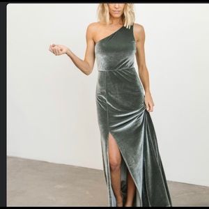 Baltic born long one shoulder velvet dress
